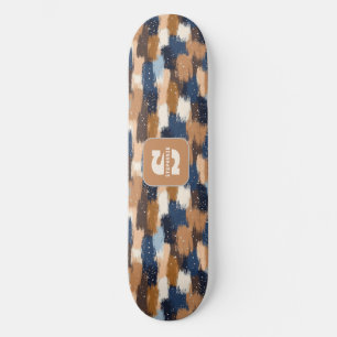 Skate Abstrato Brushstrokes em Azul, Branco e Marrom (2)