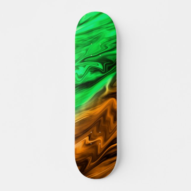 Skate Abstrato com manchas indefinidas em verde laranja (Frente)