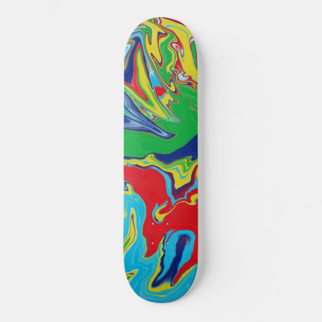 Skate Abstrato de Turquesa Verde Azul Amarelo Vermelho M (Frente)