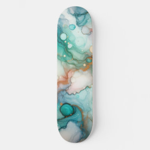 Skate Abstrato em Rosa, Azul Claro, Azul e Dourado