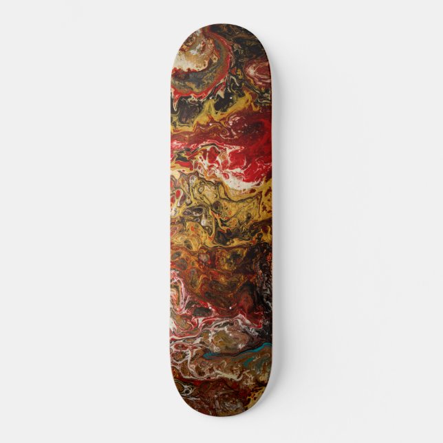 Skate Abstrato Expressionismo Preto Dourado e Vermelho (Frente)