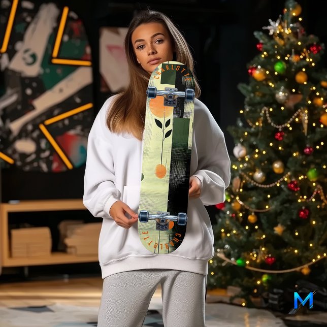 Skate Abstrato Floral Geométrico em Laranja e Verde (Criador carregado)
