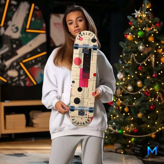 Skate Abstrato Geométrico com Acentos Vermelhos e Pretos (Criador carregado)