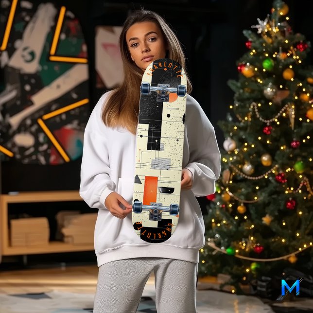 Skate Abstrato Geométrico Moderno em Creme e Laranja (Criador carregado)