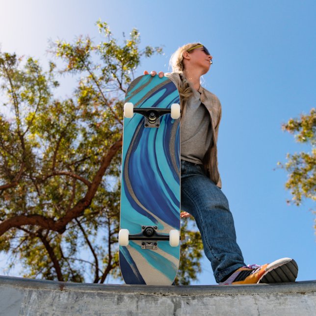 Skate Abstrato moderno - Azul de Arte e Dourado- (Ao ar livre 1)