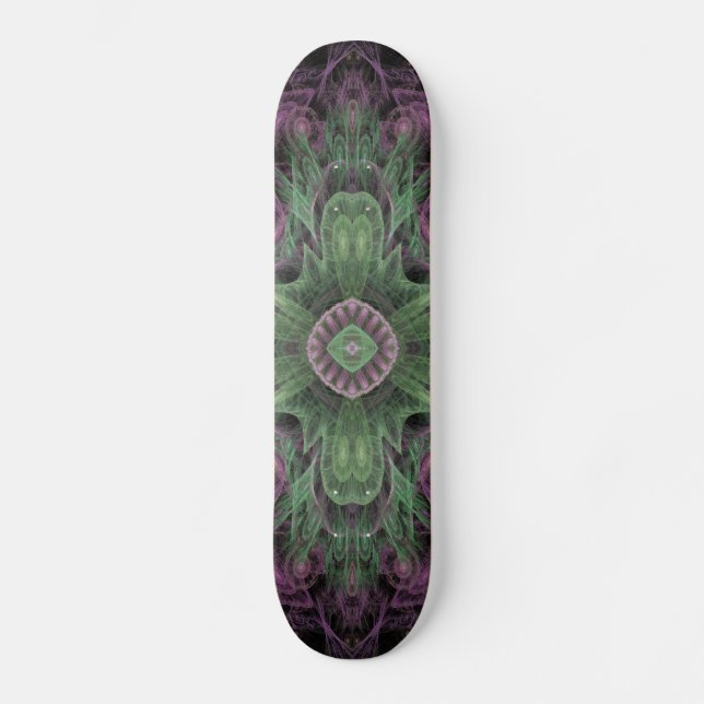 Skate Abstrato moderno - Roxo Fractal e Design Verde (Frente)
