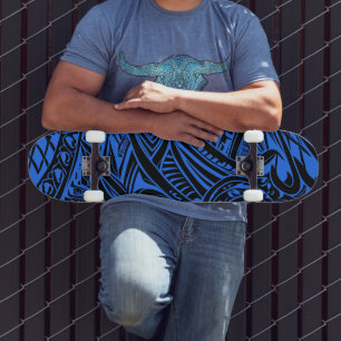 Skate Abstrato Tribal Negro E Azul