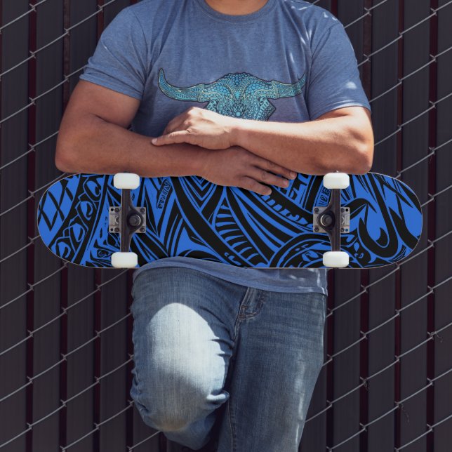 Skate Abstrato Tribal Negro E Azul (Ao ar livre 3)