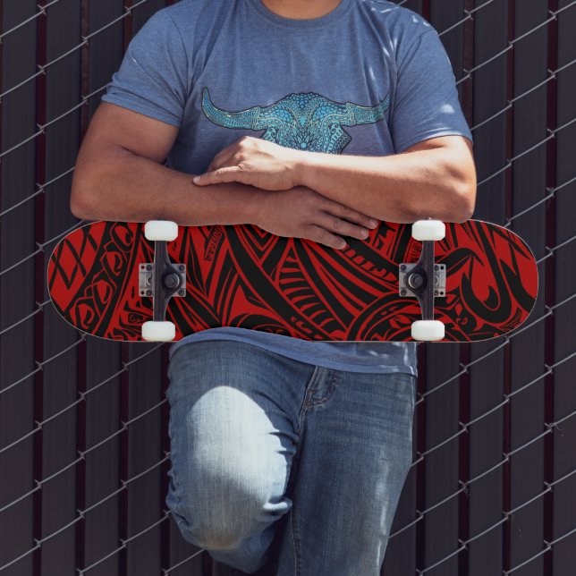 Skate Abstrato Tribal Negro E Vermelho (Ao ar livre 3)