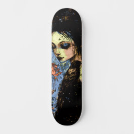 Skate Abstrato Urban Art Gothic Girl Raven Rosa vermelha