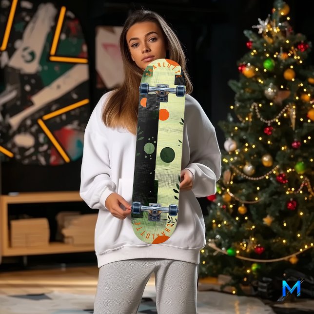 Skate Abstrato Verde Laranja com Geométrico Minimalista (Criador carregado)