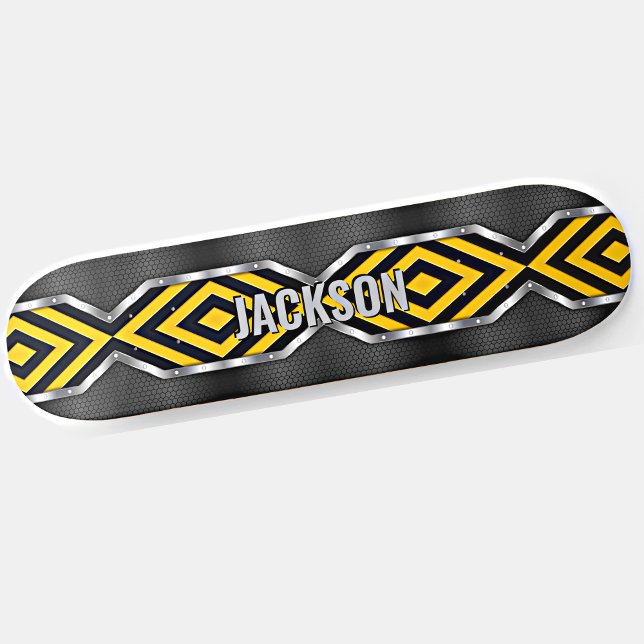 Skate Adicionar Iniciais de Nome, Amarelo Amarelo Silver (Criador carregado)