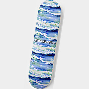 Skate Adicionar Nome, Ondas do Oceano Azul Branco