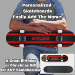 Skate Adicionar Nomes Iniciais Vermelhas Stripes Negras<br><div class="desc">Adicione qualquer nome ou sigla que você quiser neste design de excelente - Consulte minha loja para ver muito mais designs de skate personalizados e T-Shirts,  Hoodies,  Backpack,  Blankets e muito mais.</div>