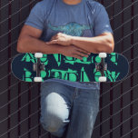 Skate Adicionar Sua Própria Mint Azul Personalizada<br><div class="desc">Adicione seu próprio nome personalizado O skateboard personalizado apresenta seu nome personalizado na tipografia verde-menta moderna em um simples fundo azul. Personalize editando o texto na caixa de texto fornecida. Dê um presente personalizado, skate personalizado ao seu skate favorito para o Natal, aniversário ou seu melhor amigo. Elaborado por ©Evco...</div>
