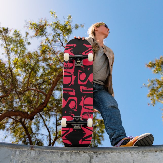 Skate Adicione Seu Próprio Nome Personalizado Neon Rosa  (Ao ar livre 1)