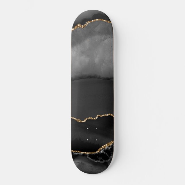 Skate Ágata Falsa Marbleada Brilho Dourado Pedra Preta (Frente)