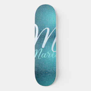 Skate Ágata turquesa aqua monograma adicionar letra text