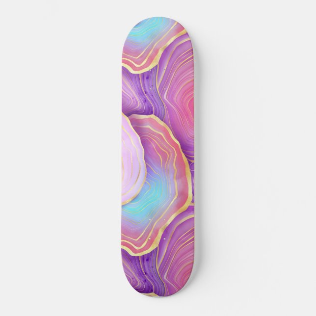 Skate agate de lavanda dourada rosa-do-mar com abstrato (Frente)