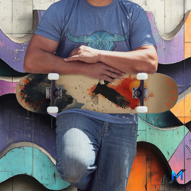 Skate Águia Negra no Céu Fiery sobre Montanhas, Retro Se (Criador carregado)