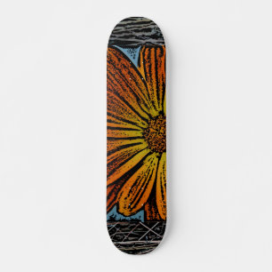 Skate alaranjado da flor do Woodcut