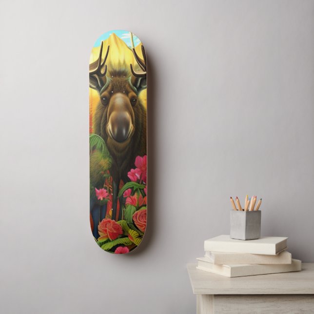 Skate Alce no bosque com flores Arte AI (Arte de parede)