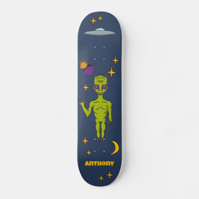 Skate Alienígena Espacial com Saucer Voador Personalizad (Frente)