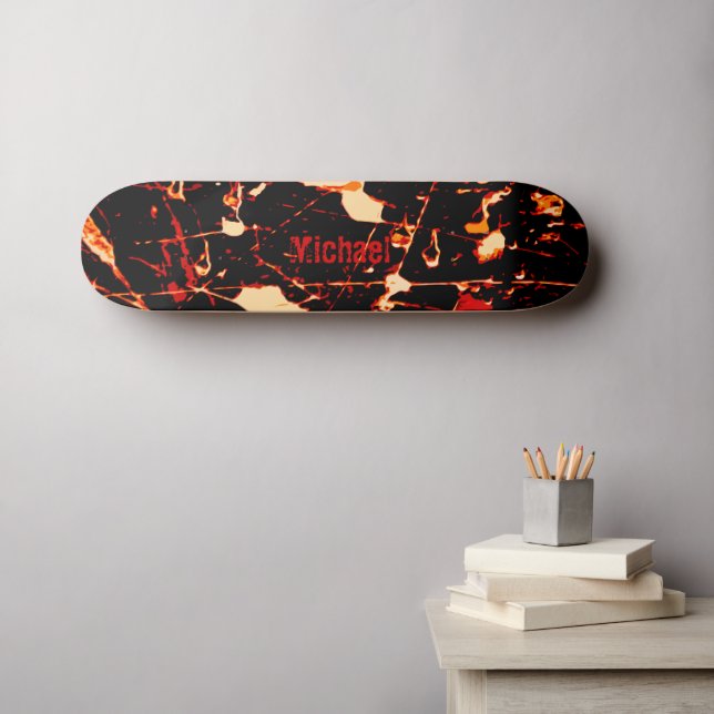 Skate Amarelo branco preto vermelho personalizável (Arte de parede (Horz))