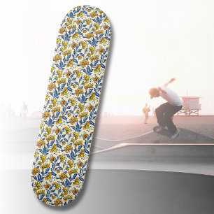 Skate Amarelo Laranja Floral Folclórico Vintage Folha Az
