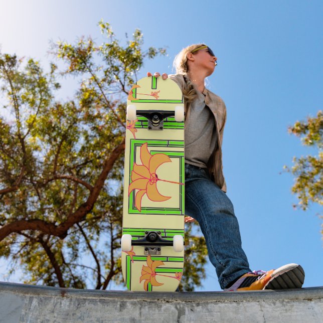 Skate Amarelo Pálido Verde Geo Floral (Ao ar livre 1)