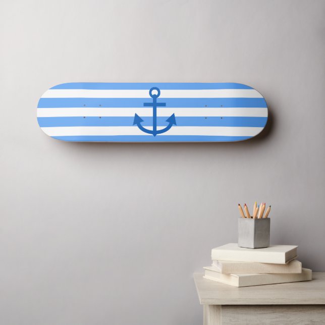 Skate Âncora Listras Azul e Branco (Arte de parede (Horz))