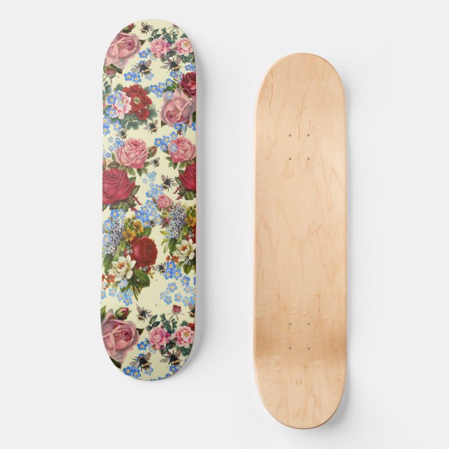 Skate Ande com Rosas, Esqueça-Me-Nots e Abelhas (Frente)
