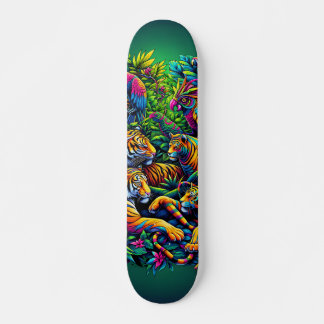 Skate Animais da Selva Neon Psicodélico Colorido Arte Ou