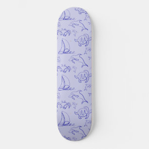 Skate Animais marinhos e padrão de desenho de uma linha 