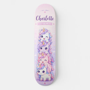 Skate Anime Fofo Unicórnio Rosa e Roxo Personalizado
