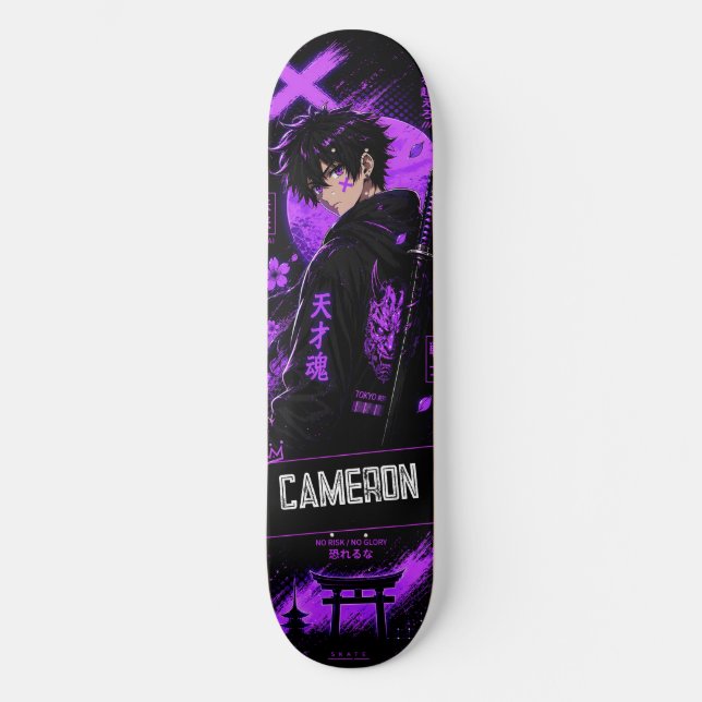 Skate Anime Personalizado Samurai Preto Roxo (Frente)