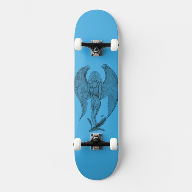 Skate Anjo - design preto e azul (Frente)