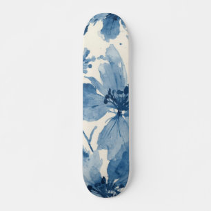Skate Aquarela Azul Floral Pintada Botânica Caprichosa