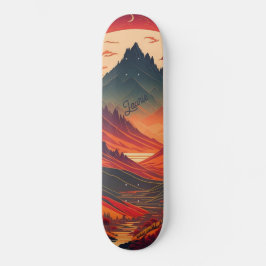 Skate Aquarela de montanha à luz da lua personalizada