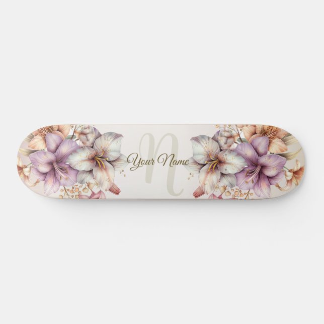 Skate Aquarela Flores Cor-de-Obra Elegante Na moda (Horz)