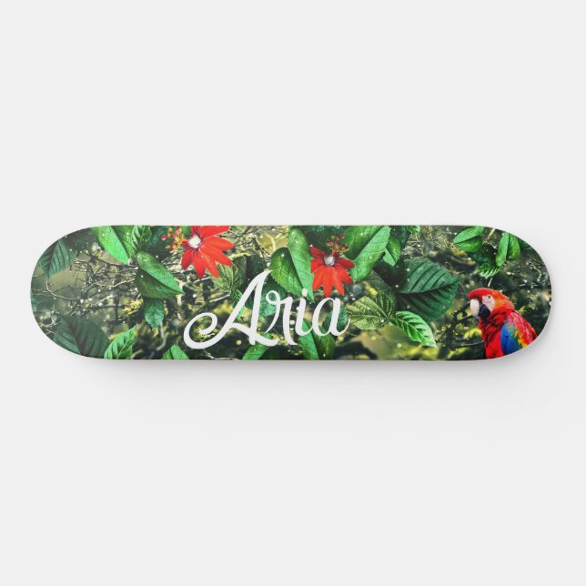 Skate Arara-escarlate na selva com flores (Horz)