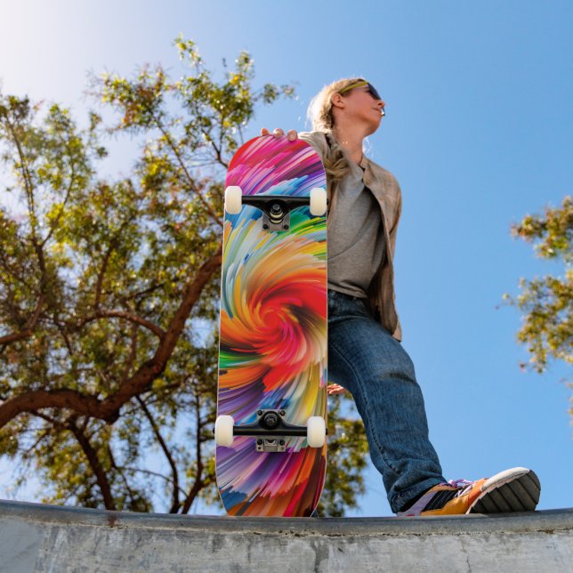 Skate Arco-íris Abstrato Vibrante Redemoinho Moderno (Ao ar livre 1)