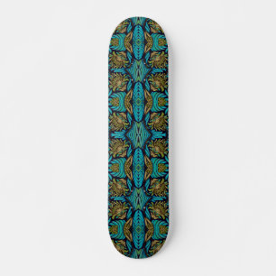 Skate Art Nouveau Turquoise Padrão Floral Azul