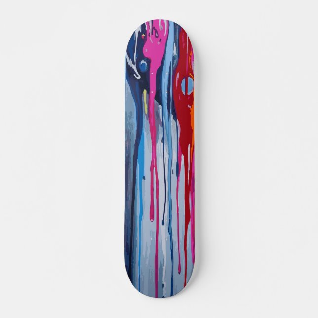 Skate Arte abstrata com respingos de tinta rosa, azul cl (Frente)
