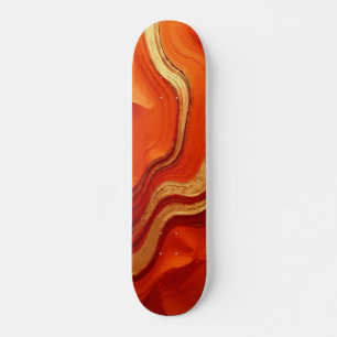 Skate Arte Abstrata de Mármore Laranja com Acentos Doura