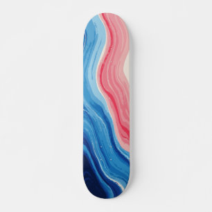 Skate Arte Abstrata de Onda do Oceano Azul e Rosa
