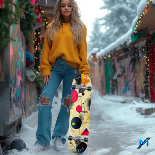 Skate Arte Abstrata Geométrica em Cores Primárias Minima
