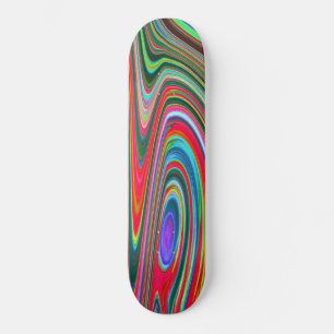 Skate Arte Abstrata Groovy Vermelha, Verde e Azul Trippy