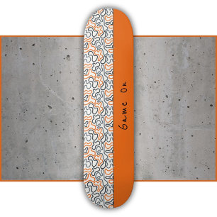 Skate Arte Abstrata Linha Orgânica Laranja Branco Paixão