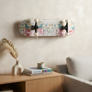Skate Arte Abstrata Moderna Rosa Dourada e Mármore Fluid
